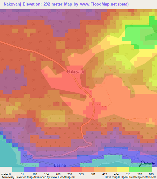 Nakovanj,Croatia Elevation Map