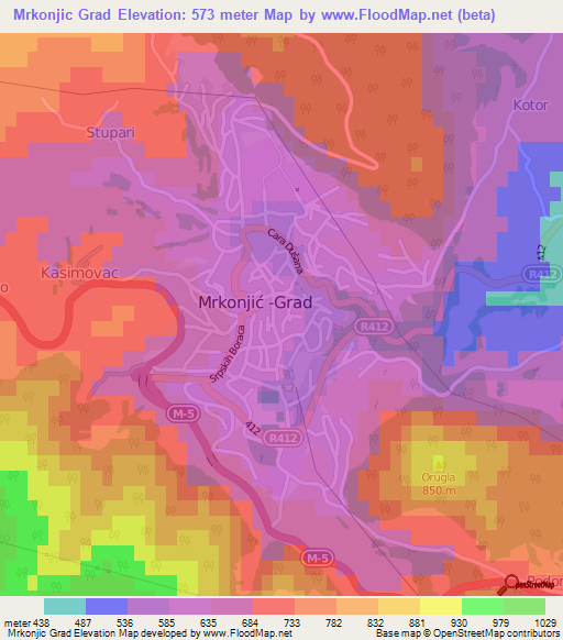 Mrkonjic Grad,Bosnia and Herzegovina Elevation Map