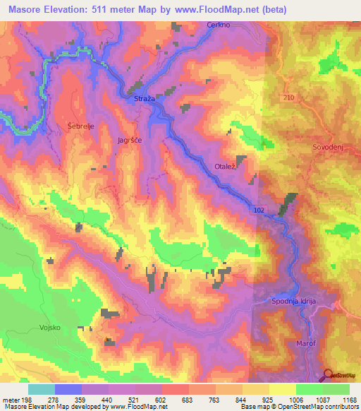 Masore,Slovenia Elevation Map