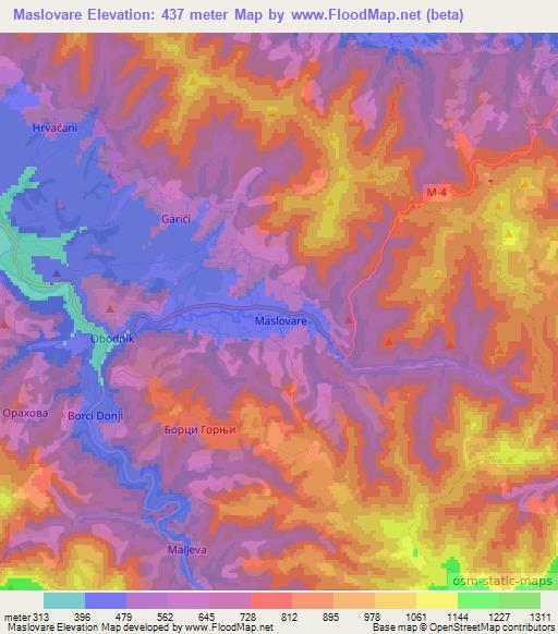 Maslovare,Bosnia and Herzegovina Elevation Map