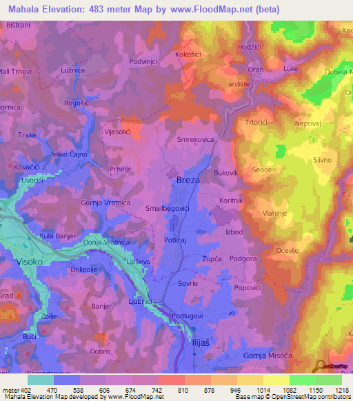 Mahala,Bosnia and Herzegovina Elevation Map