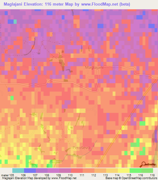 Maglajani,Bosnia and Herzegovina Elevation Map