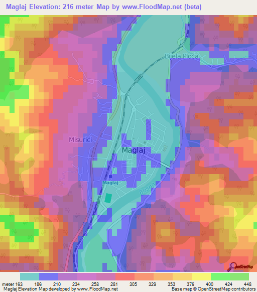 Maglaj,Bosnia and Herzegovina Elevation Map