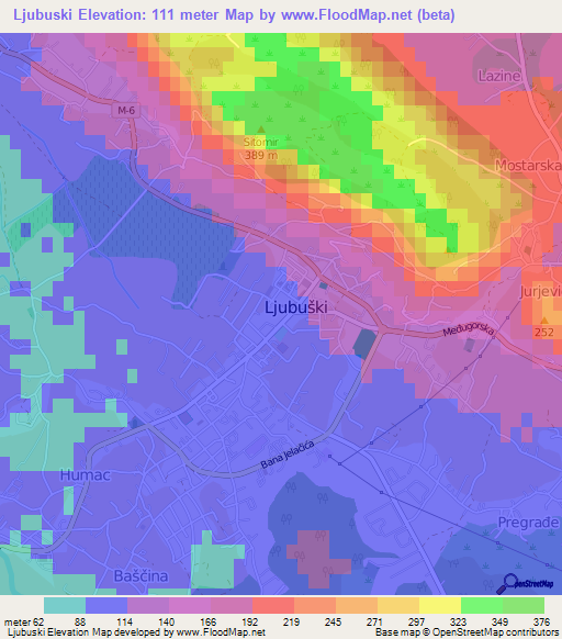 Ljubuski,Bosnia and Herzegovina Elevation Map