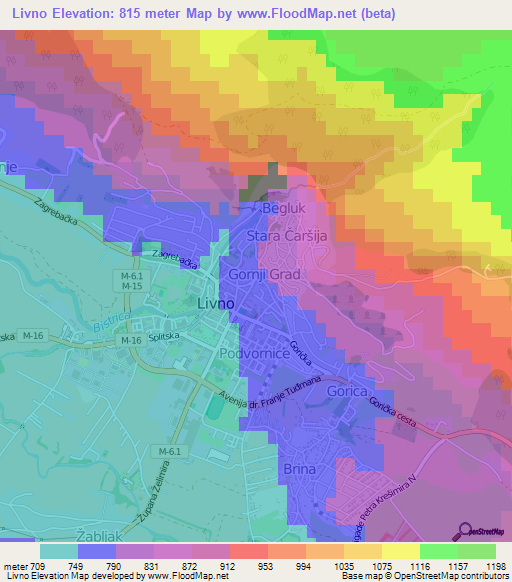 Livno,Bosnia and Herzegovina Elevation Map