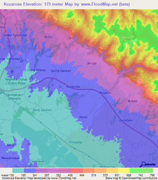 Kozarusa,Bosnia and Herzegovina Elevation Map