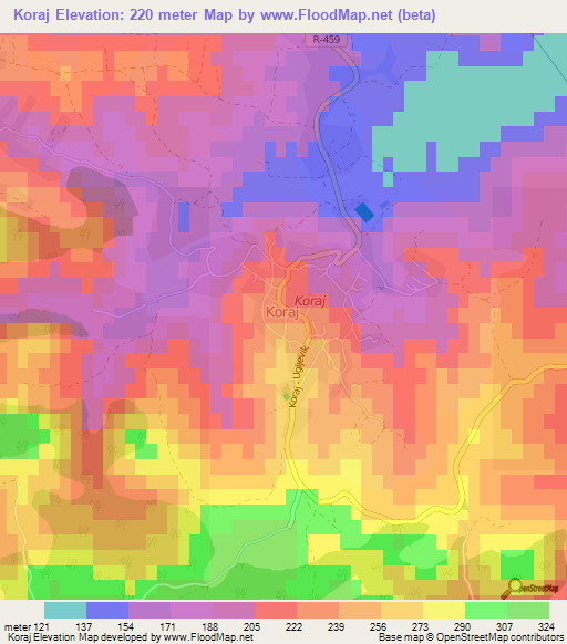 Koraj,Bosnia and Herzegovina Elevation Map