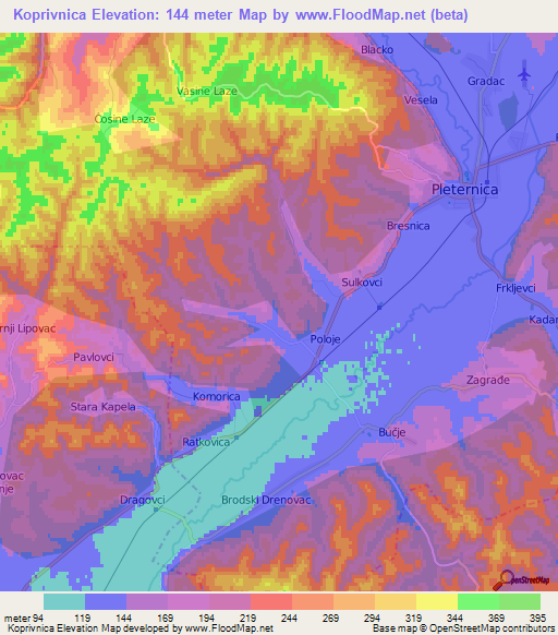 Koprivnica,Croatia Elevation Map