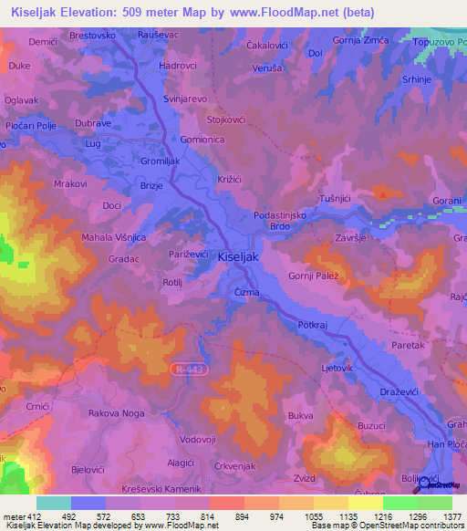 Kiseljak,Bosnia and Herzegovina Elevation Map