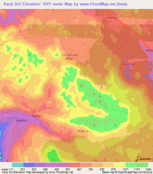 Kanji Dol,Slovenia Elevation Map