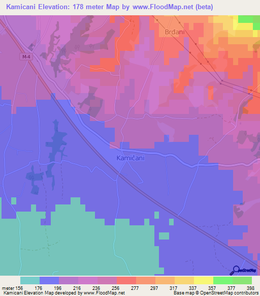 Kamicani,Bosnia and Herzegovina Elevation Map