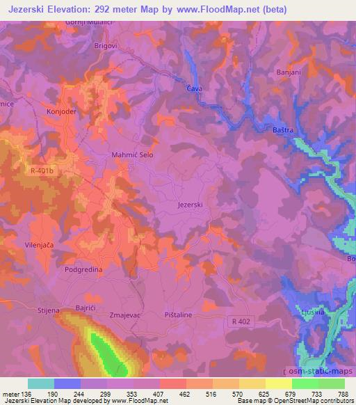 Jezerski,Bosnia and Herzegovina Elevation Map