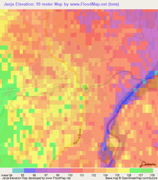 Janja,Bosnia and Herzegovina Elevation Map