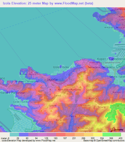Izola,Slovenia Elevation Map