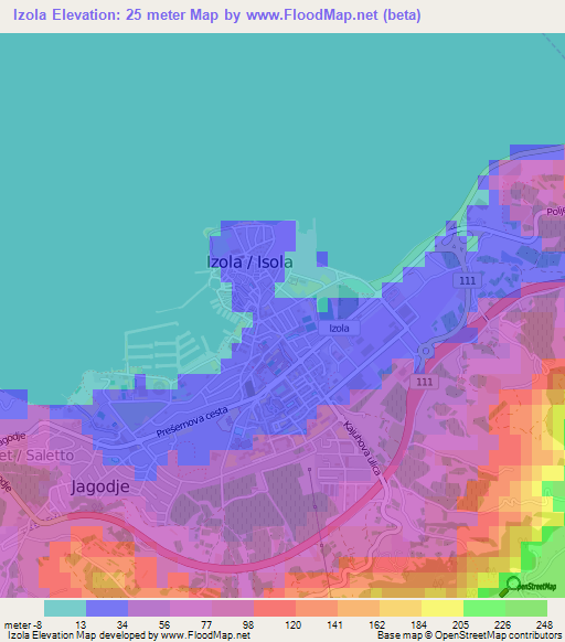 Izola,Slovenia Elevation Map