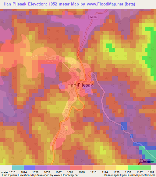 Han Pijesak,Bosnia and Herzegovina Elevation Map