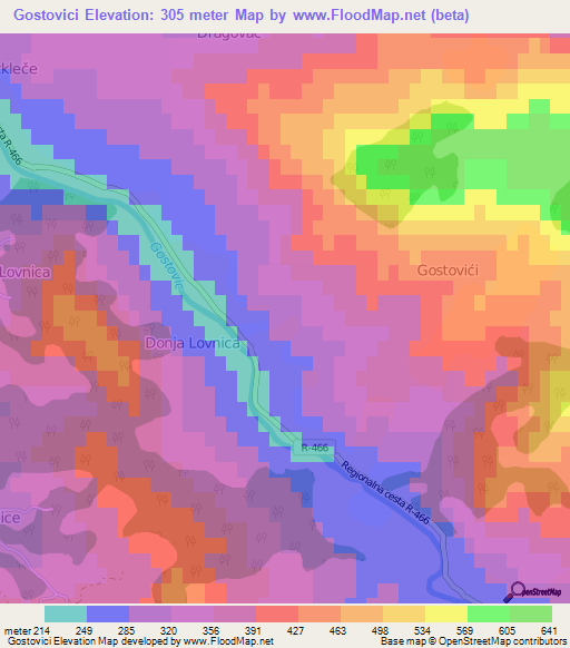 Gostovici,Bosnia and Herzegovina Elevation Map