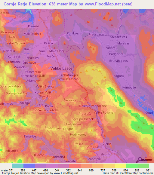 Gornje Retje,Slovenia Elevation Map