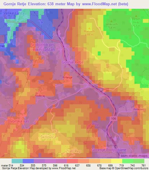Gornje Retje,Slovenia Elevation Map