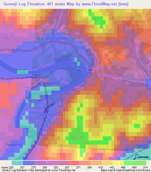 Gorenji Log,Slovenia Elevation Map