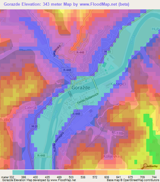 Gorazde,Bosnia and Herzegovina Elevation Map