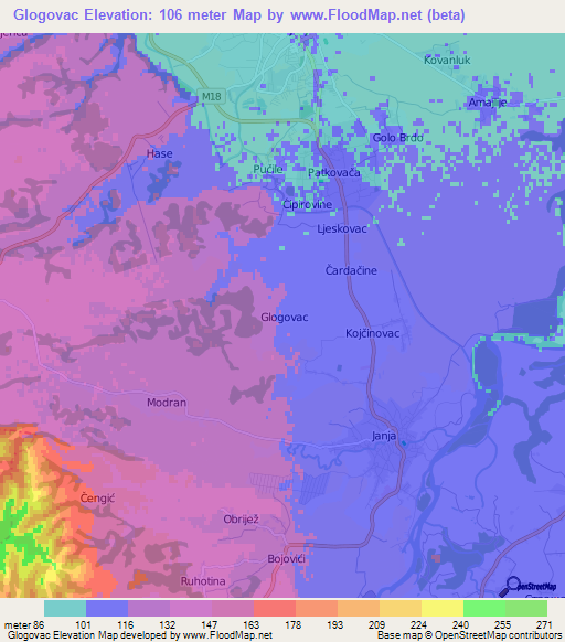 Glogovac,Bosnia and Herzegovina Elevation Map