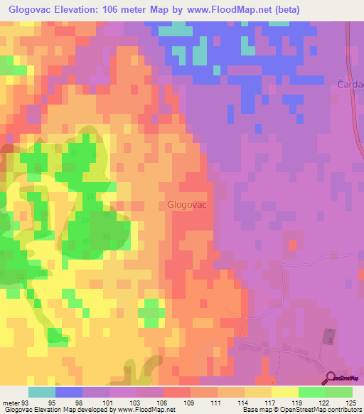 Glogovac,Bosnia and Herzegovina Elevation Map
