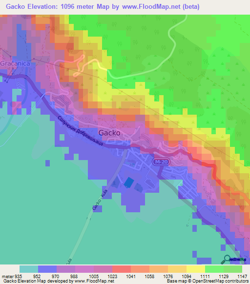 Gacko,Bosnia and Herzegovina Elevation Map