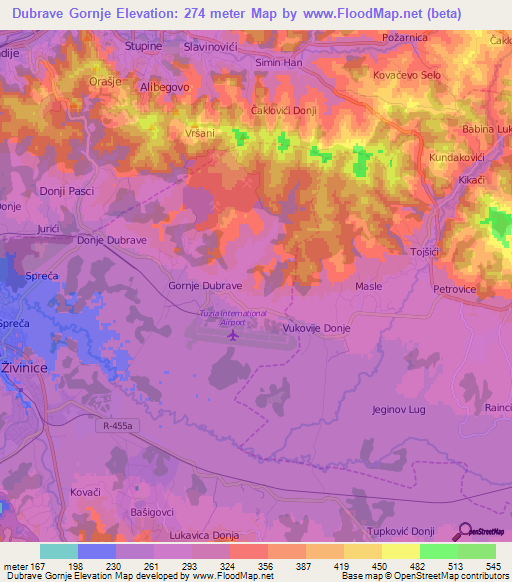 Dubrave Gornje,Bosnia and Herzegovina Elevation Map
