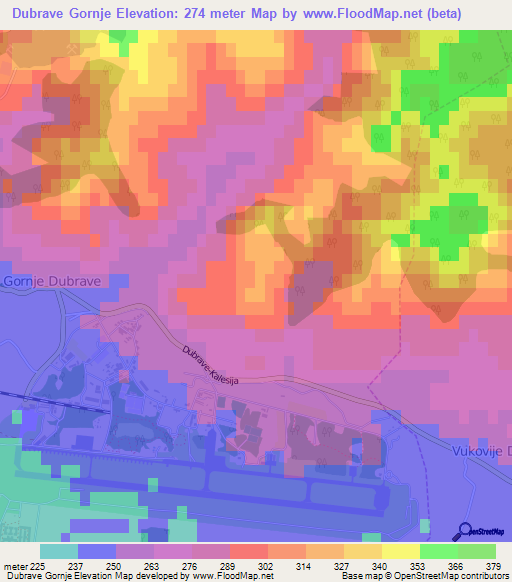 Dubrave Gornje,Bosnia and Herzegovina Elevation Map