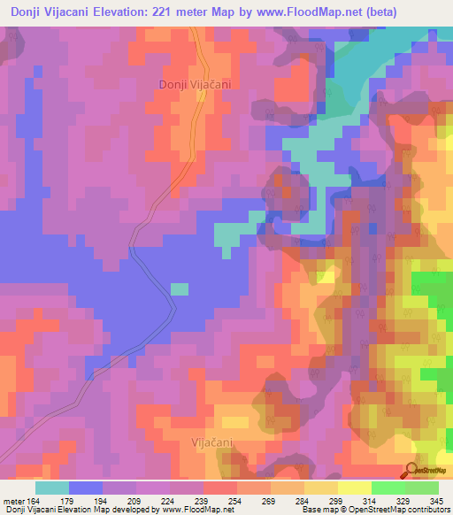 Donji Vijacani,Bosnia and Herzegovina Elevation Map