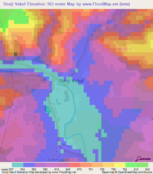 Donji Vakuf,Bosnia and Herzegovina Elevation Map