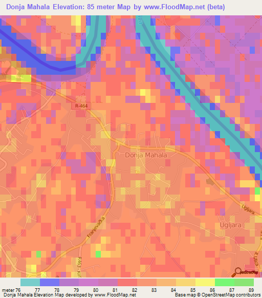 Donja Mahala,Bosnia and Herzegovina Elevation Map