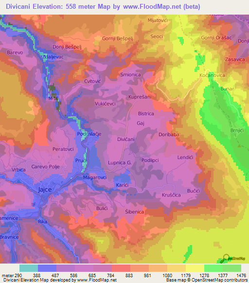 Divicani,Bosnia and Herzegovina Elevation Map