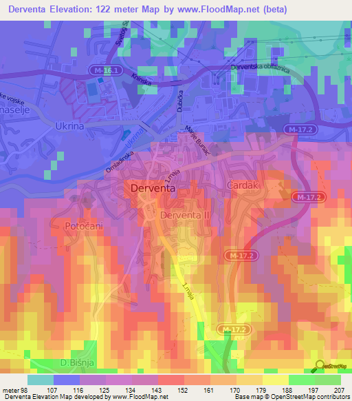 Derventa,Bosnia and Herzegovina Elevation Map
