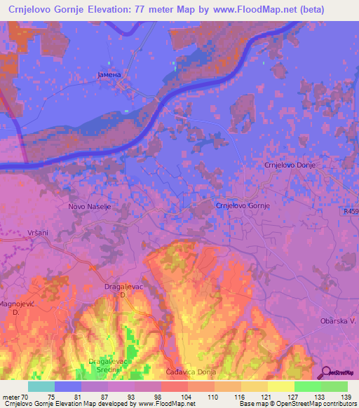 Crnjelovo Gornje,Bosnia and Herzegovina Elevation Map
