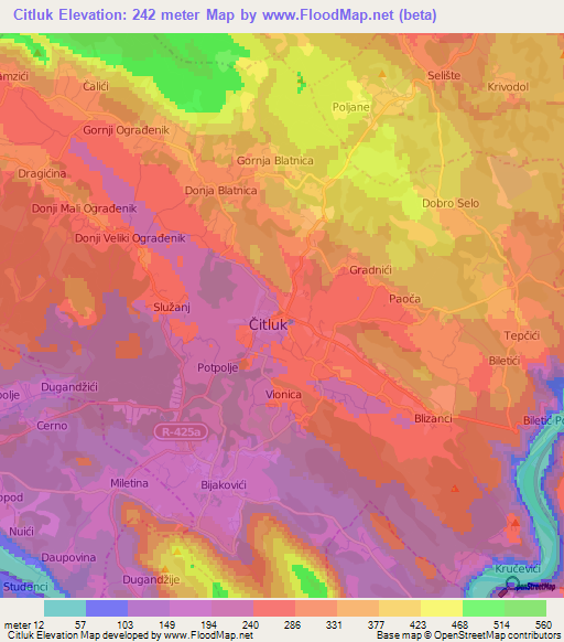 Citluk,Bosnia and Herzegovina Elevation Map