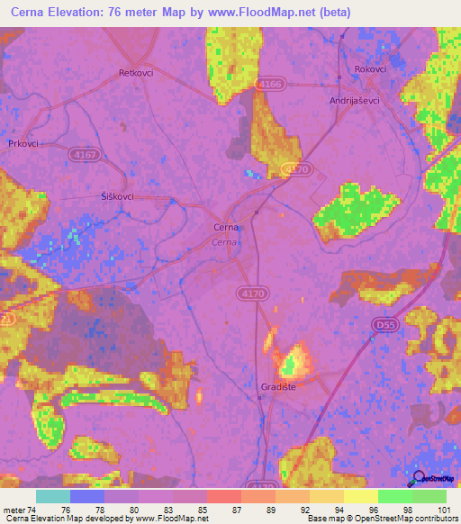 Cerna,Croatia Elevation Map
