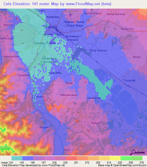 Cela,Bosnia and Herzegovina Elevation Map