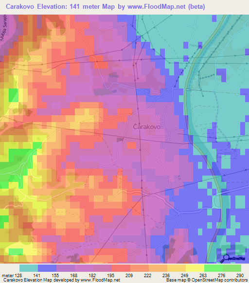 Carakovo,Bosnia and Herzegovina Elevation Map