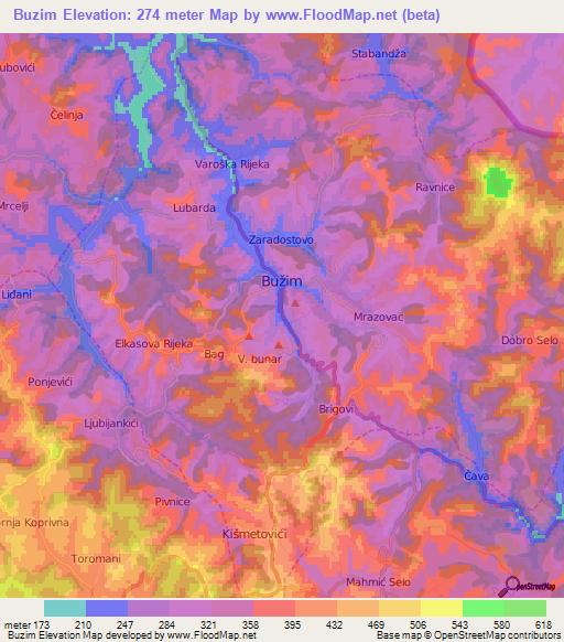 Buzim,Bosnia and Herzegovina Elevation Map