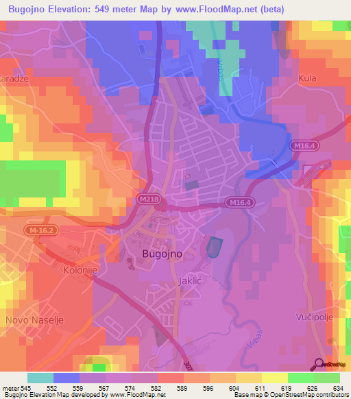 Bugojno,Bosnia and Herzegovina Elevation Map