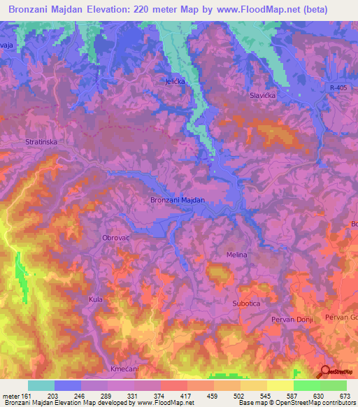 Bronzani Majdan,Bosnia and Herzegovina Elevation Map