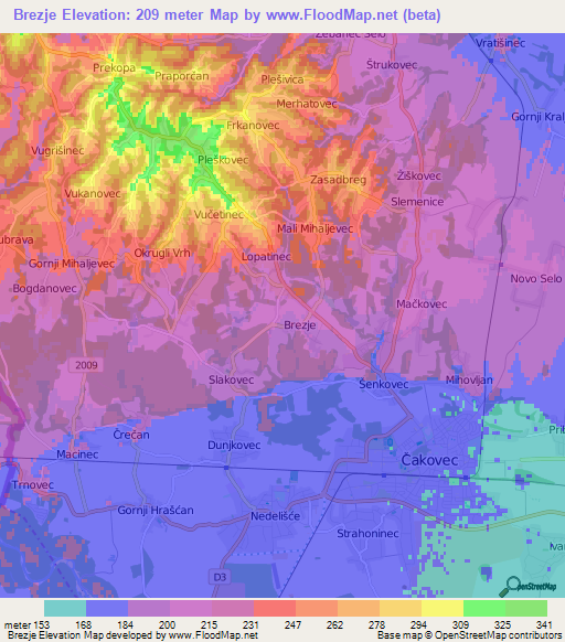 Brezje,Croatia Elevation Map