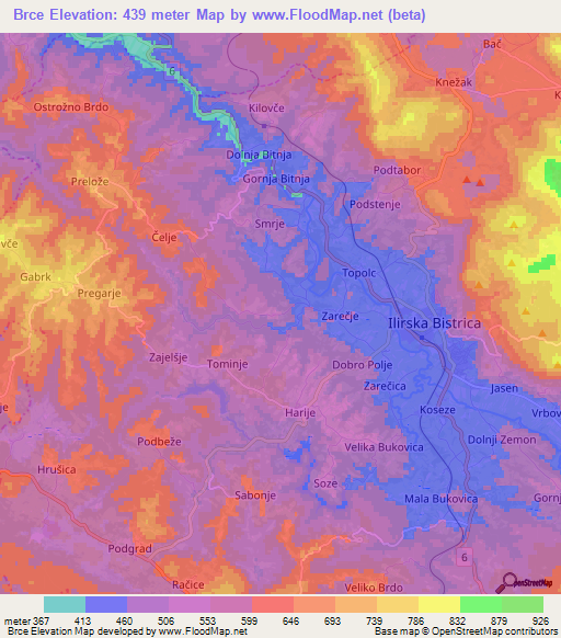 Brce,Slovenia Elevation Map