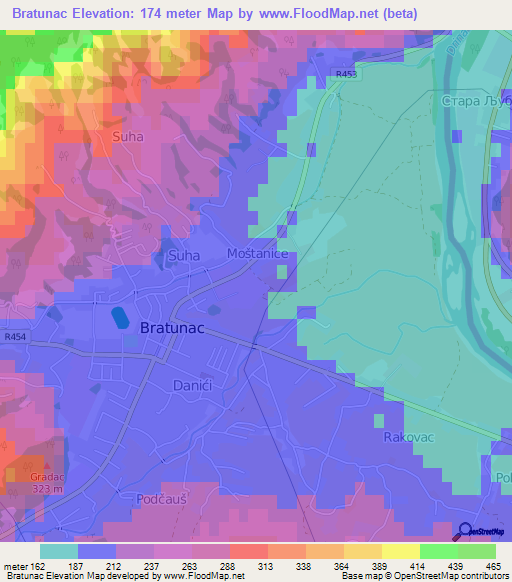 Bratunac,Bosnia and Herzegovina Elevation Map