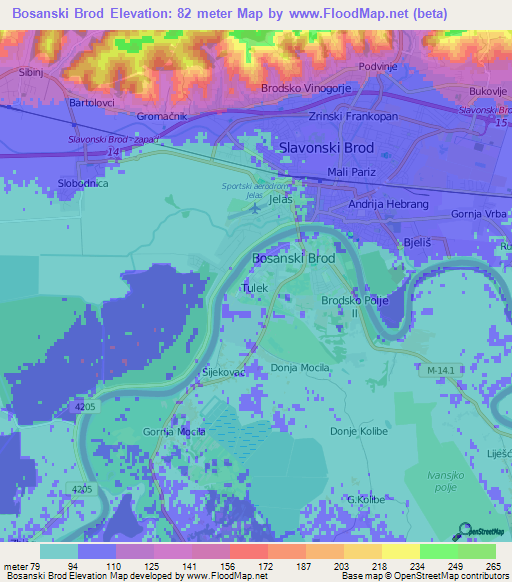 Bosanski Brod,Bosnia and Herzegovina Elevation Map