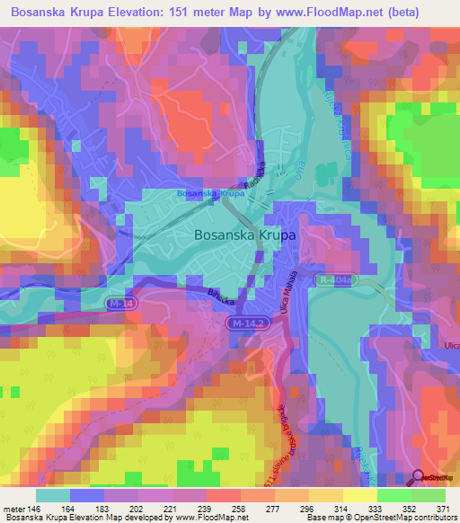 Bosanska Krupa,Bosnia and Herzegovina Elevation Map