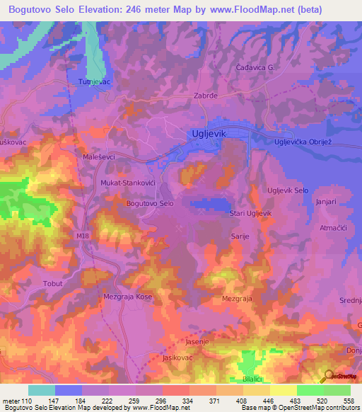 Bogutovo Selo,Bosnia and Herzegovina Elevation Map