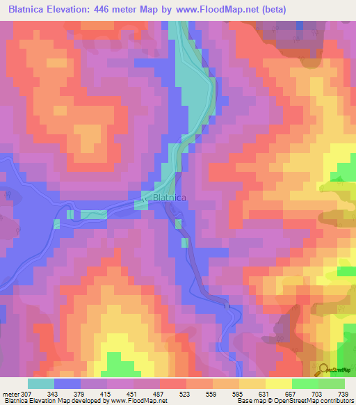 Blatnica,Bosnia and Herzegovina Elevation Map